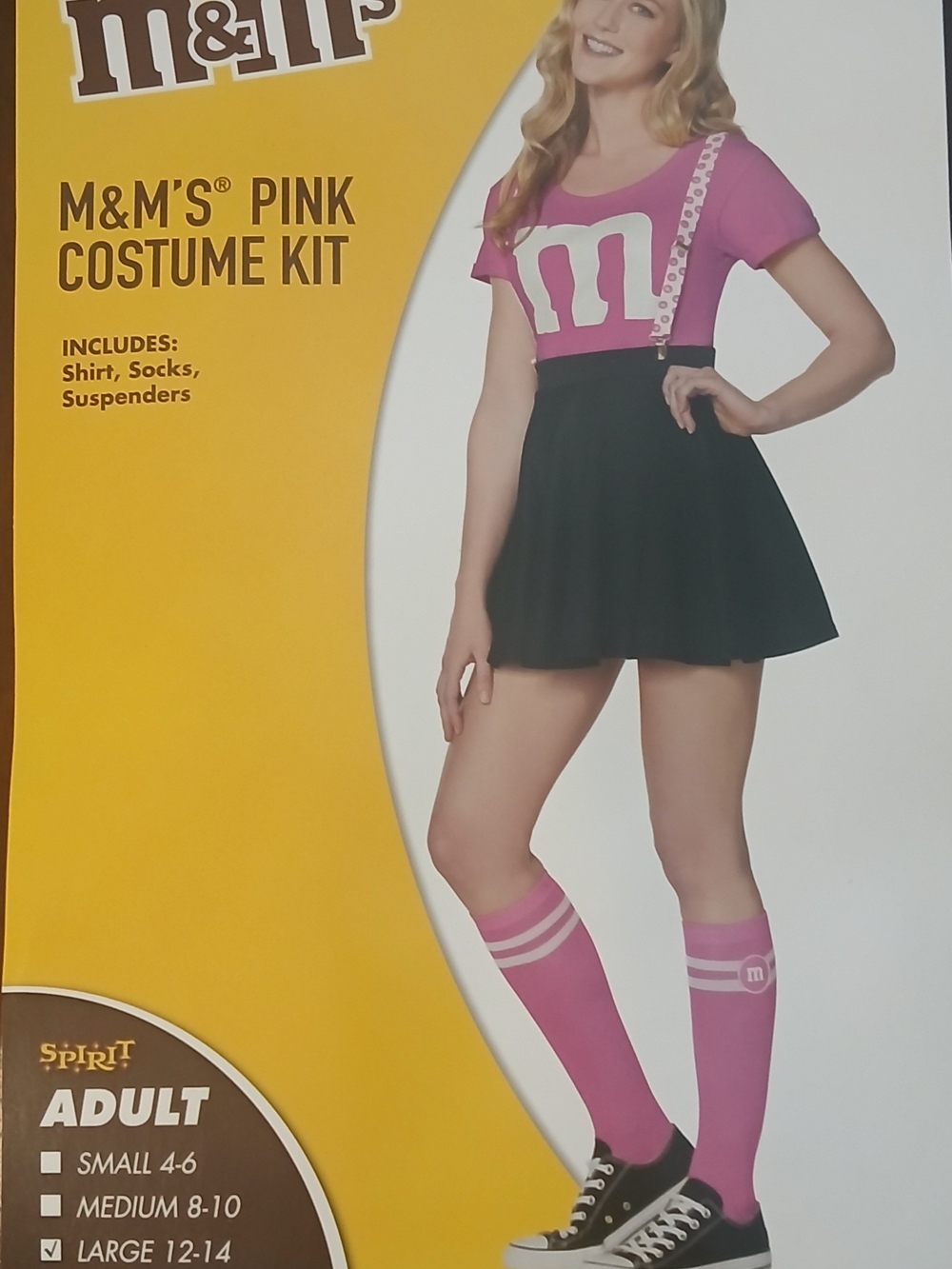 Spirit M&M's Pink Shirt, Pink Socks & Printed Suspenders Costume